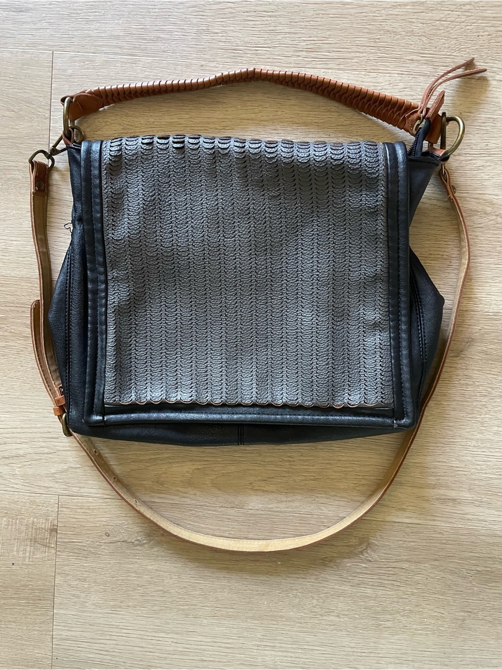 Free People Black & Brown Crossbody Hobo Bag
